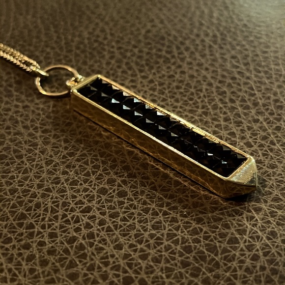 Lane Bryant Gold tone necklace and pendant with black stones. - Picture 2 of 6